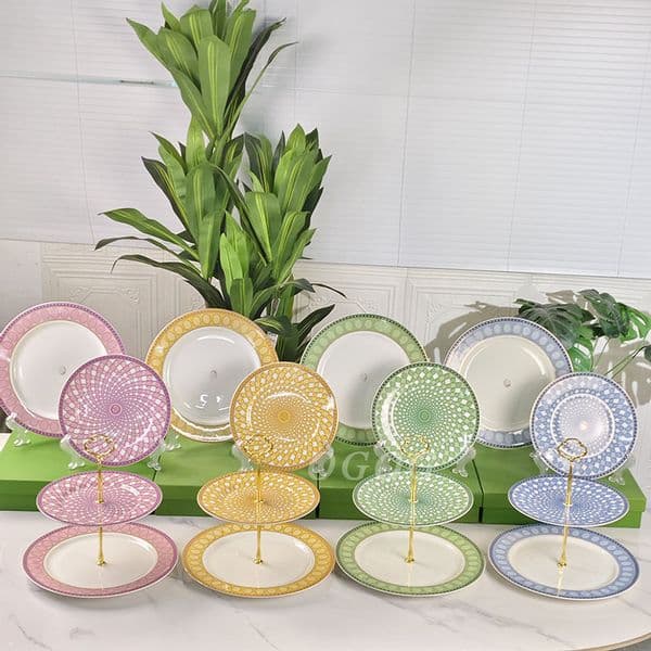 Classyaccessible Luxury Style Bone China Plate Multi-layered Fruit Plate Snack Plate Creative for Home Ceramic Western Food Plate Flat Plate