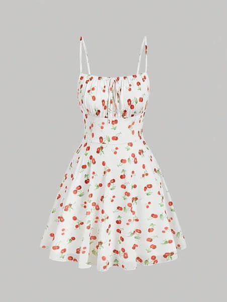 Cherry Printed Vintage Summer Dresses Y2kWomen Swing Robe Party Dress Casual Vestidos Sexy Strapless ALine Sundresses 260313