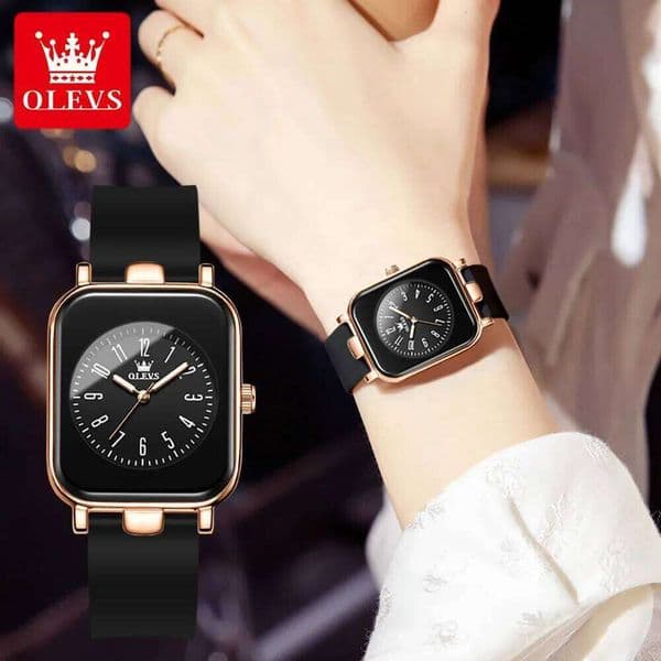 OLEVS 9961 Original Quartz Watch for Women Silicone Strap Watches Black Square Digital Dial Waterproof Ladies Wristwatch Gifts Z260314