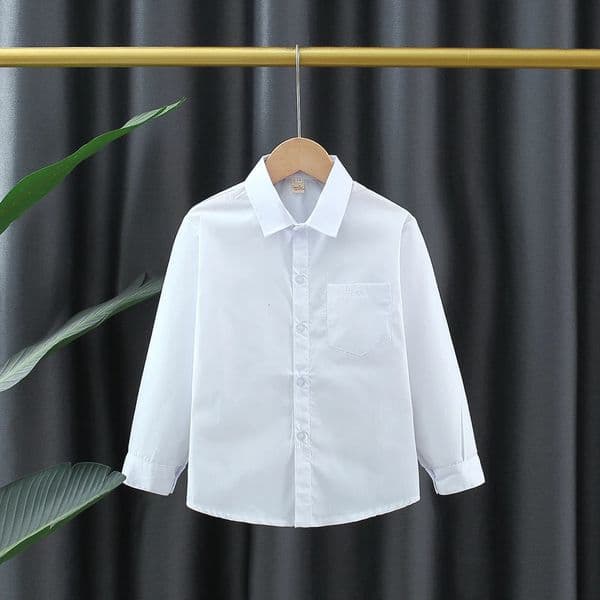 Spring And Autumn White Long Sleeve Baby Boys Girls Shirts Soft Comfortable ChildrenS Clothing For 90180cm 260312