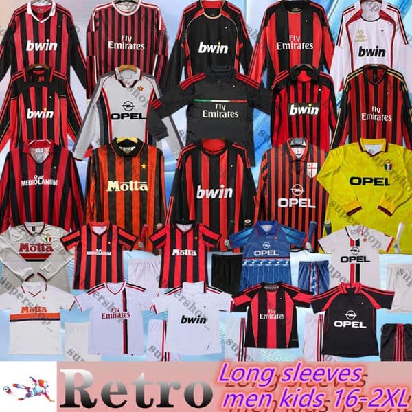 90 91 93 94 95 96 98 99 AC MilLAn retro soccer jerseys RONALDO Maldini BALOTELLI PIRLO ROBINHO 06 07 09 10 11 IBRAHIMOVIC KAKA BAGGIO kids kit football shirts Long sleeves