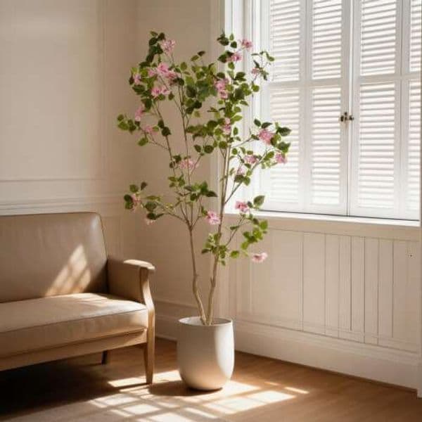 6FT Artificial Bougainvillea with Black Plastic Pot, Realistic Fake Flowering Tree for Indoor Home Office Decor, Potted Faux Plant, 1pc/set