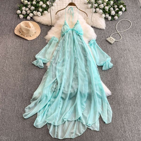 Women's pure desire holiday dress summer new romantic ethereal with pleated chiffon suspenders and shoulder straps thumbnail 2