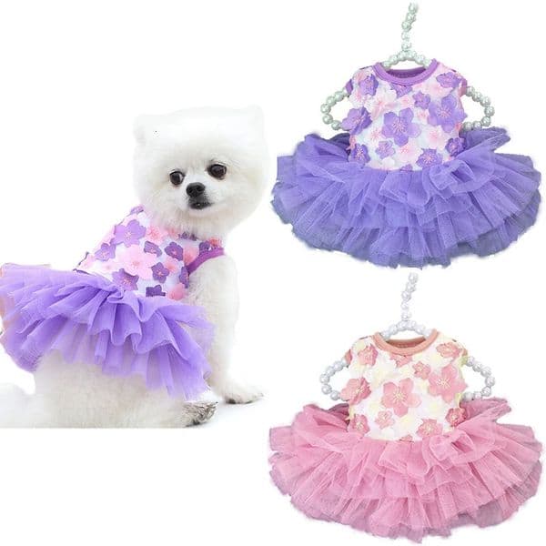 Lace Chiffon Dress For Small Dog Flowers Fashion Party Birthday Puppy Wedding Dress Summer Cute Costume Clothes For Pet dogs 260311