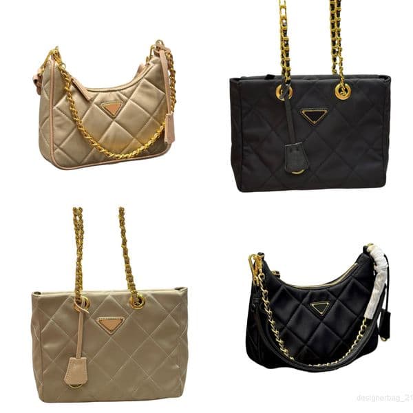 Nylon Tote Bag Vintage Chain Diamond Grid Cross Body Bag Designer Hobo Bag Champagne Black Gold Chain Fashion Brand Women Handbags