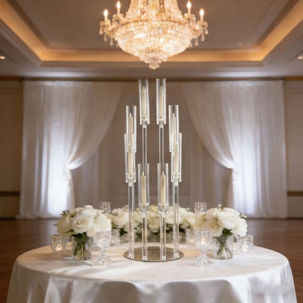 Arcylic Candelabra Candle Holder 8 Arms Clear 38.5 Inch Tall for Events Party Wedding Table Centerpiece