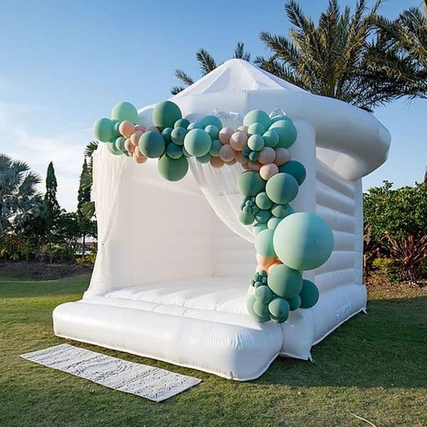Free Shipping White Spacious Inflatable Trampoline with Built-in Air Blower - Perfect for Parties