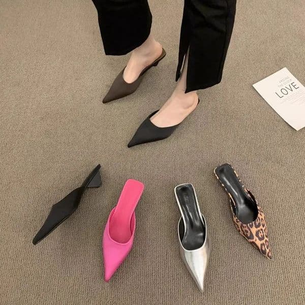 Pointed Toe Women Mules Slipper Fashion Elegant Ladies Dress Shoes Slip on Low-heeled Female Sandals Leopard Slides 260312
