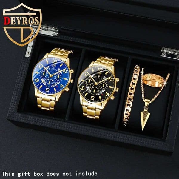 Men'sWatches 5 Pieces/Set, Casual Men's Classic Quartz Men Watches,Necklace,Ring,Bracelet Sets, Ideal for Giving Watches to Men.