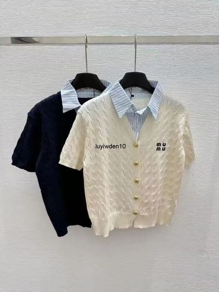 Women's T-Shirt Womens Polos High-end custom spring and summer new sweater small fragrance cardigan fake two-piece stitching Polo neck fashion top