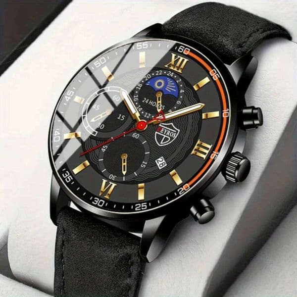 Men's Fashion Business Analog PU Leather Mens Watches Classic Quartz Wrist Watch for Men Ramadan Father's Day gift