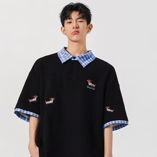 Summer New Casual Americanstyle Fake Designer T-shirt Twopiece Polo Shirt Designer Hoodie Trendy Shortsleeve Trendy Polo Plaid Patchwork Halfsleeve Men's Style