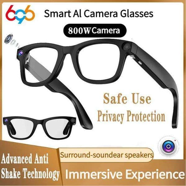 800W Camera BT AI Translate Smart Glasses Anti-Blue Light Voice Call Music Sunglasses 1080P Video Recording Sound Record