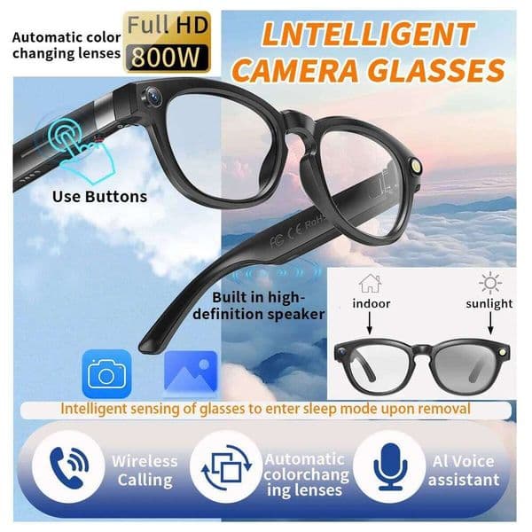 LIGE AI Smart Glasses 4K HD 800W Camera Shoot Video 290Mah Battery Voice Assistant Control Calling Outdoor Color-Change Lenses
