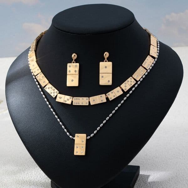 Y2K European And American Fashion Mahjong Block Inlaid Zircon Jewelry Set Versatile Trendy Necklace For Women
