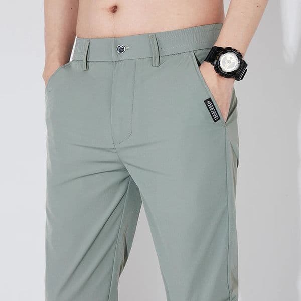 Summer Silk Stretch Smooth Trousers Men Business Elastic Waist Korean Classic Thin Cool Black Gray Casual Suit Pants Male 260312BJ