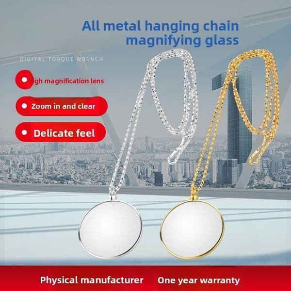 Metal Chain Neck Magnifying Glass, Popular Cross-Border Product, Fully Portable Glass Lens, Exquisite Necklace, High-Definition, High-Transparency Magnifier