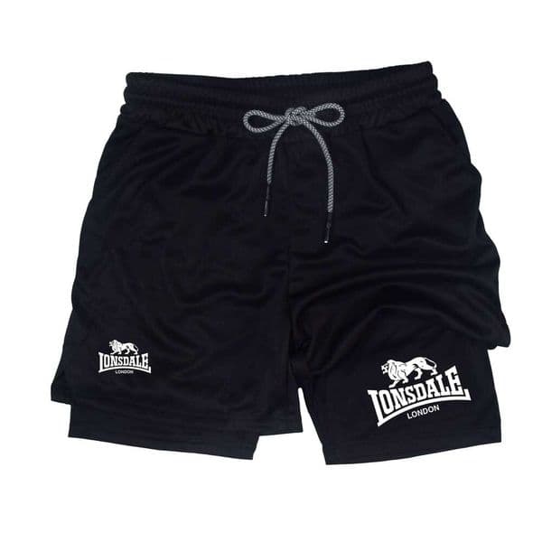 2 in 1 Running Men Workout Lonsdale Compression Shorts with Phone Pocket Towel Loop Summer Sport Athletic Activewear Z260314