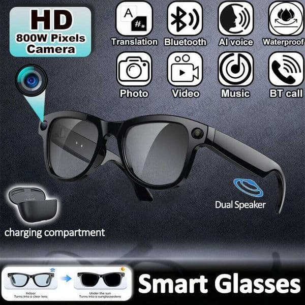 800W Pixel Camera Translation AI Voice Anti-Shake Video Record Dual Speaker Charging Case BT Call Smart Glasses