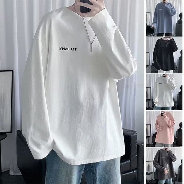 Men's Hong Kongstyle Loosefitting Roundneck Longsleeve Designer T-shirt For Autumn Thin Base Shirt For Couples Designer Hoodie Polo Casual Trendy Top For Men