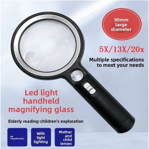 6906 Acrylic Lens 5/13/20x Magnification 30 LED Lights 1 UV Money Detector Light 90mm Handheld Reading Magnifier