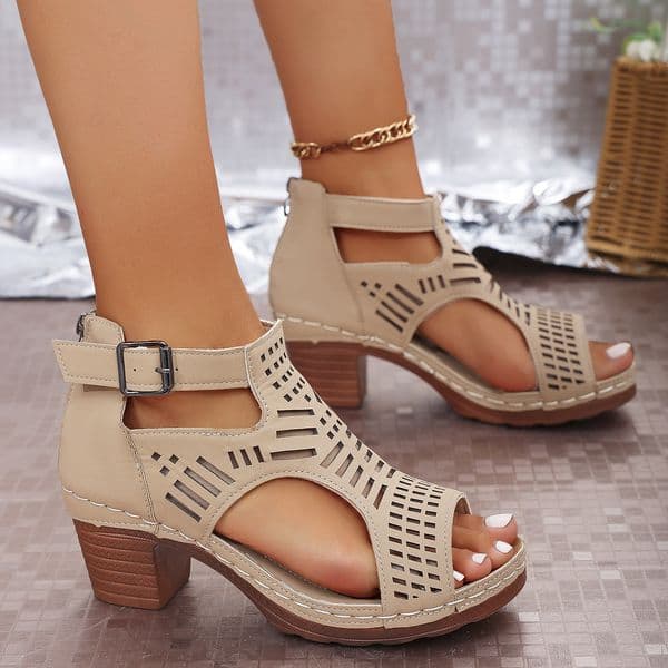 2026 In Stock Trade European And American Large Size Women's Shoes 2026 Summer New Thick Heel Luxury High Heels Hollow Fish Mouth Sandals Women Wholesale