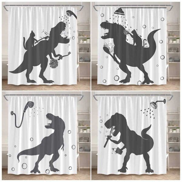 Funny Bathing Dinosaur Shower Curtains Black Cat Animal Silhouette Kids Bath Curtain Modern Polyester Bathroom Decor with Hooks S260312