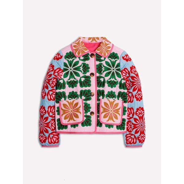 Women's Fashion Print Panelled Quilted Cotton Jacket Long Sleeve Pocket Cardigan Coat Autumn Winter Daily Casual Outerwear Mdng260314