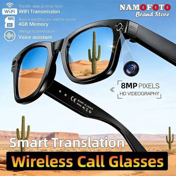 2026 AI Translation 8Mp Camera Voice Asistant Smart Glasses BT Call Music Play Photo Video Recording Sunglasses
