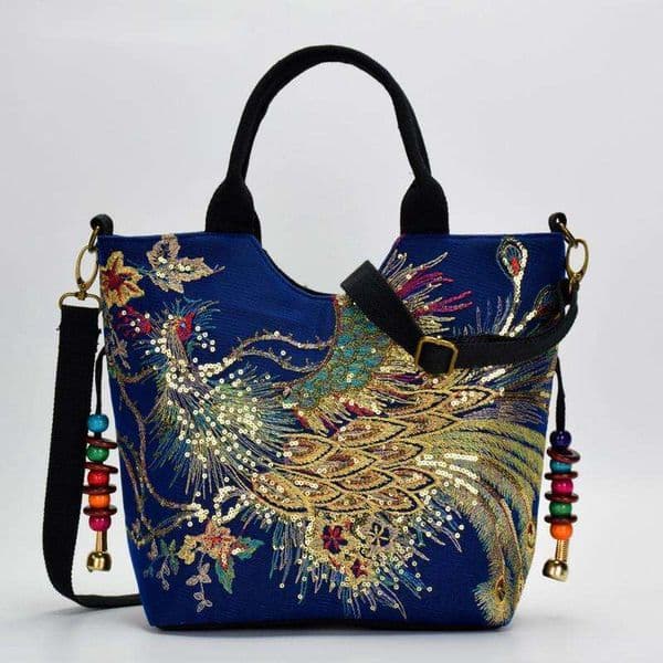 Ethnic Style Chinese Vintage Canvas Embroidered Medium-sized Crossbody Tote Bag for Women pingshuo