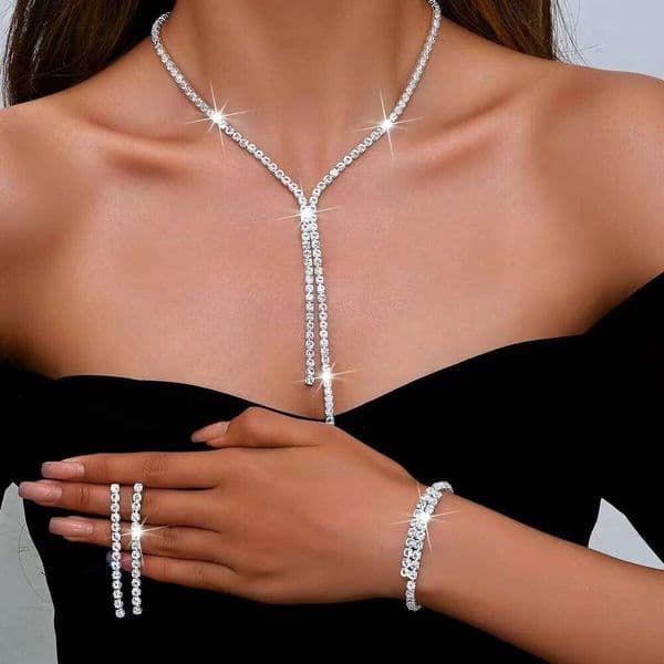 4PC Women's Fashion Geometric Necklace Earrings Bracelet Jewelry Set Suitable for Wedding, Party, Festival Gifts-8604 Z260313