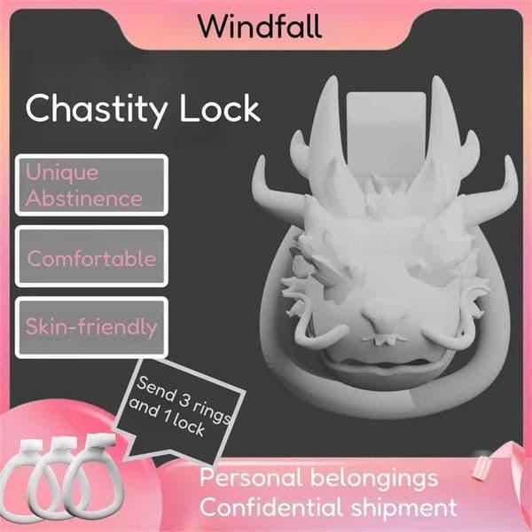 11A Dragons Head Chastity Lock Penis Cage with 3 Penis Ring Stimulate BDSM Cock Cage Sex Toys for Men Sissy Gay Bondage Restraint