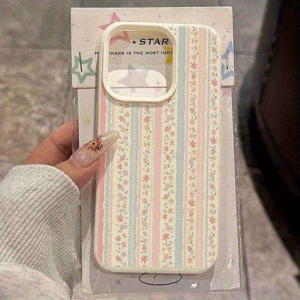 Pink and blue striped flower fresh pattern phone case for iPhone 16 15 14 13 12Pro Max 26L0314