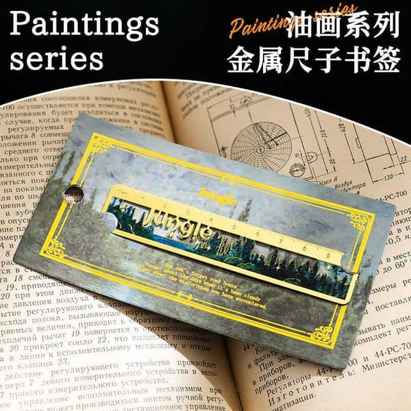 Oil Painting Series Metal Bookmarks Student Back-to-School Gift Stationery Hollow Gold Stamping Ruler Bookmarks L260314