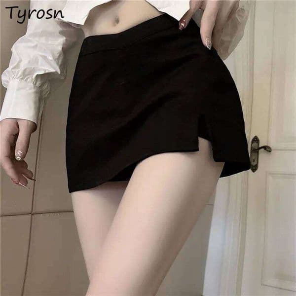 S-4XL Black Mini Skirts Women Sexy Side Slit Slim A-line High Waist Hot Girls Sweet American Streetwear All-match Z260314