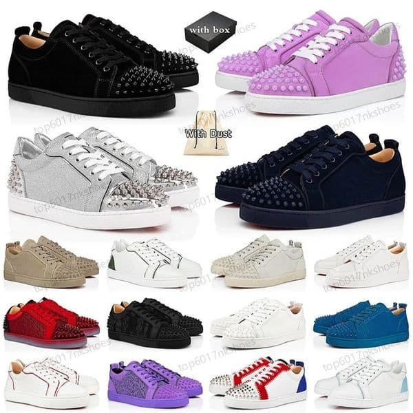 With Box Designer Shoes Red Bottoms Men Dress Shoes Women Casual Shoes Sneakers Glitter Grey Leather Suede Luxury Fashion Spikes Luxury Classic Office Trainers