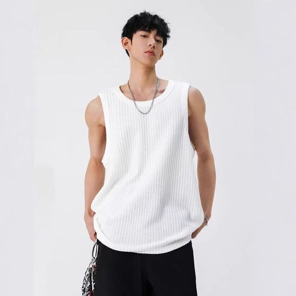 Casual Trendy Inner Designer Hoodie Shirt Summer New American Style Loose Designer T-shirt Breathable Sleeveless Vest Polo Men's Ribbed Solid Color Fitness Top