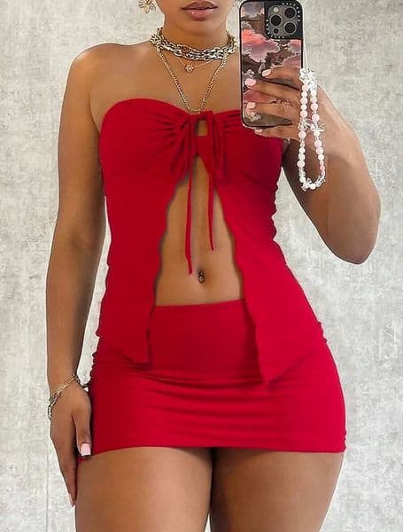 Womens Solid Color Tube Top Skirt Twopiece Set Fashion Casual Sleeveless Bodycon for Daily Outdoor Wear LadiesC 260312BJ