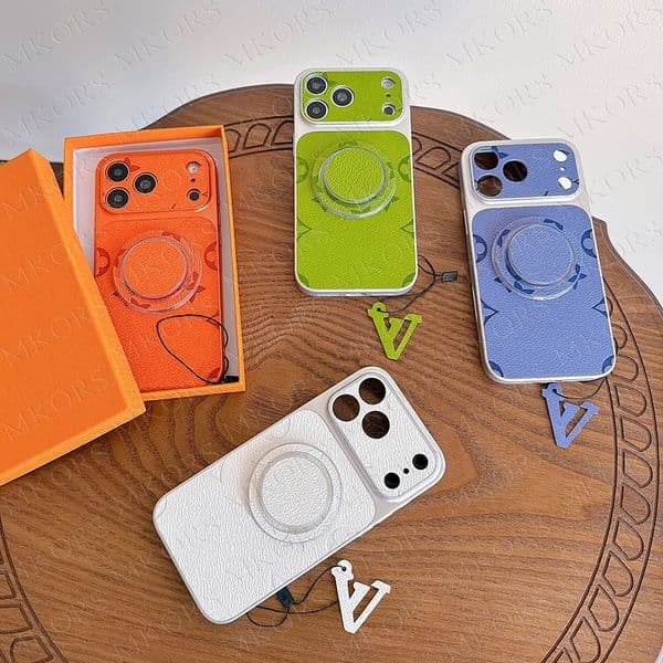 Luxury Magsafe Magnetic Phone Case for iPhone 17 Air 16 15 14 Plus 13 Pro Max Leather TPU Shockproof Designer Floral Protective Shell Detachable Holder Stent Cover