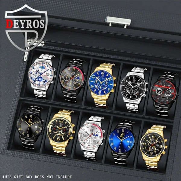 Hot Selling 10 Pcs/set Watches Alloy Strap Wrist Men, Outdoor Style Watch for Men