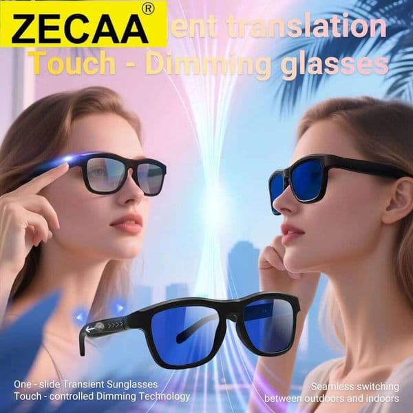 ZECAA Smart Dimming Wireless Bluetooth Intelligent AI Translation Audio Headset Color Changing Glasses