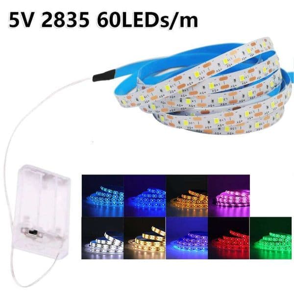 3AA Battery Powered Strip 5V 2835 SMD 60LEDs/m Waterproof Flexible LED Tape TV Backlight Warm White Red Green Ice Blue Pink 26Y0314