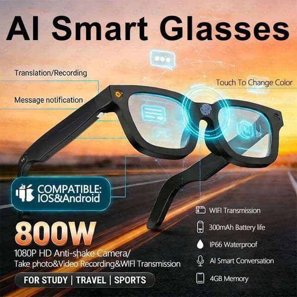 New Smart 800W HD Photo Video AI Record Translation Bluetooth Call Touch Photochromic Lenses Music Multifunction Glasses
