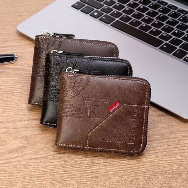 2025 new wallet mens short version Korean horizontal small wallet drivers license bag splicing pickup bag zipper coin purse