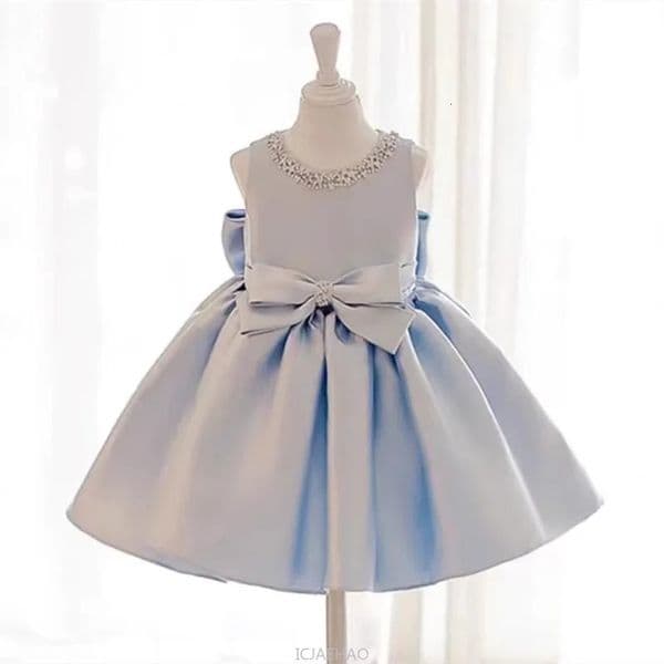 Party Dress Clothes Costums Children Birthday Host Piano Recital Outfits Blue Girls Sleeveless Satin Princess Dresses 260312