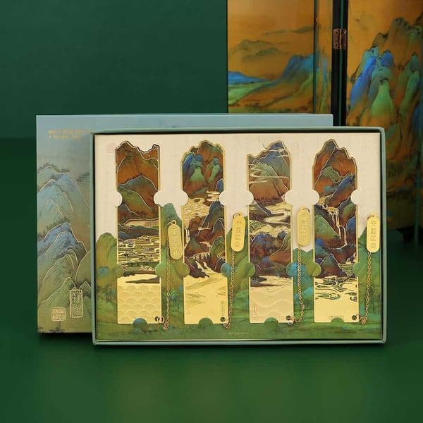 Thousand Miles of Rivers and Mountains Series Metal Bookmark Brass Material Hollow Design Gift Stationery National Trend Ancient Style Cultural Creative L260314