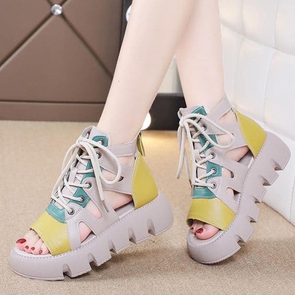 Free Shipping Designer Women's Retro Thick Soled Sandals With Lace Up Fashion Hollow Sandals 2026 Summer New Breathable Casual Thick Soled Shoes