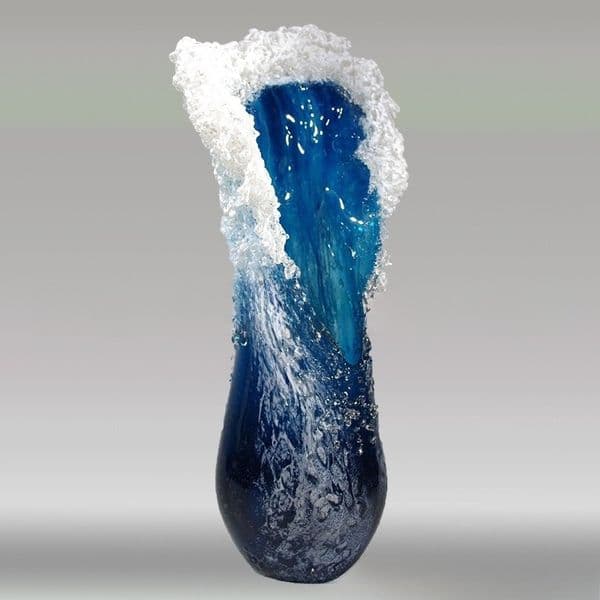 Blue Resin Vase with Wavy Design for Modern Interior Decor