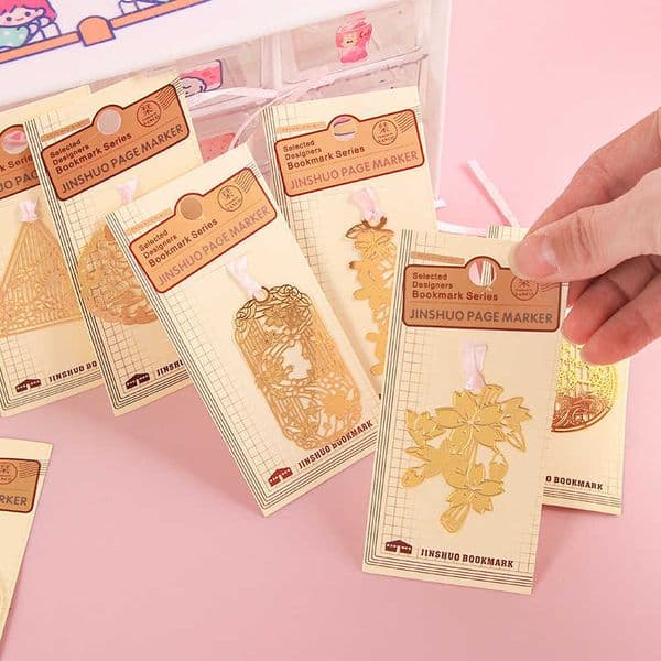 Chinese Style Cherry Blossom Hollow Bookmark Student Metal Creative Simple Book Page Clip Brass Bookmark Stationery Small Gift L260314