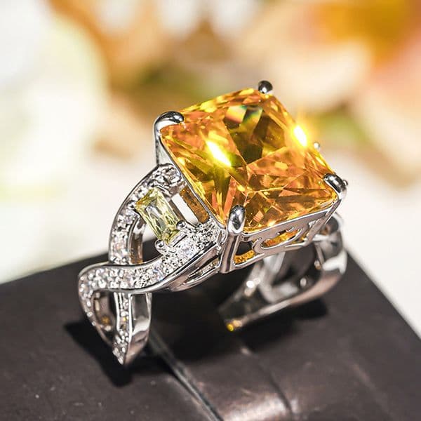 Changsheng TikTok Live Stream Luxury Women's Four-Prong Inlaid Bow Single Ring Bridal Wedding Accessory